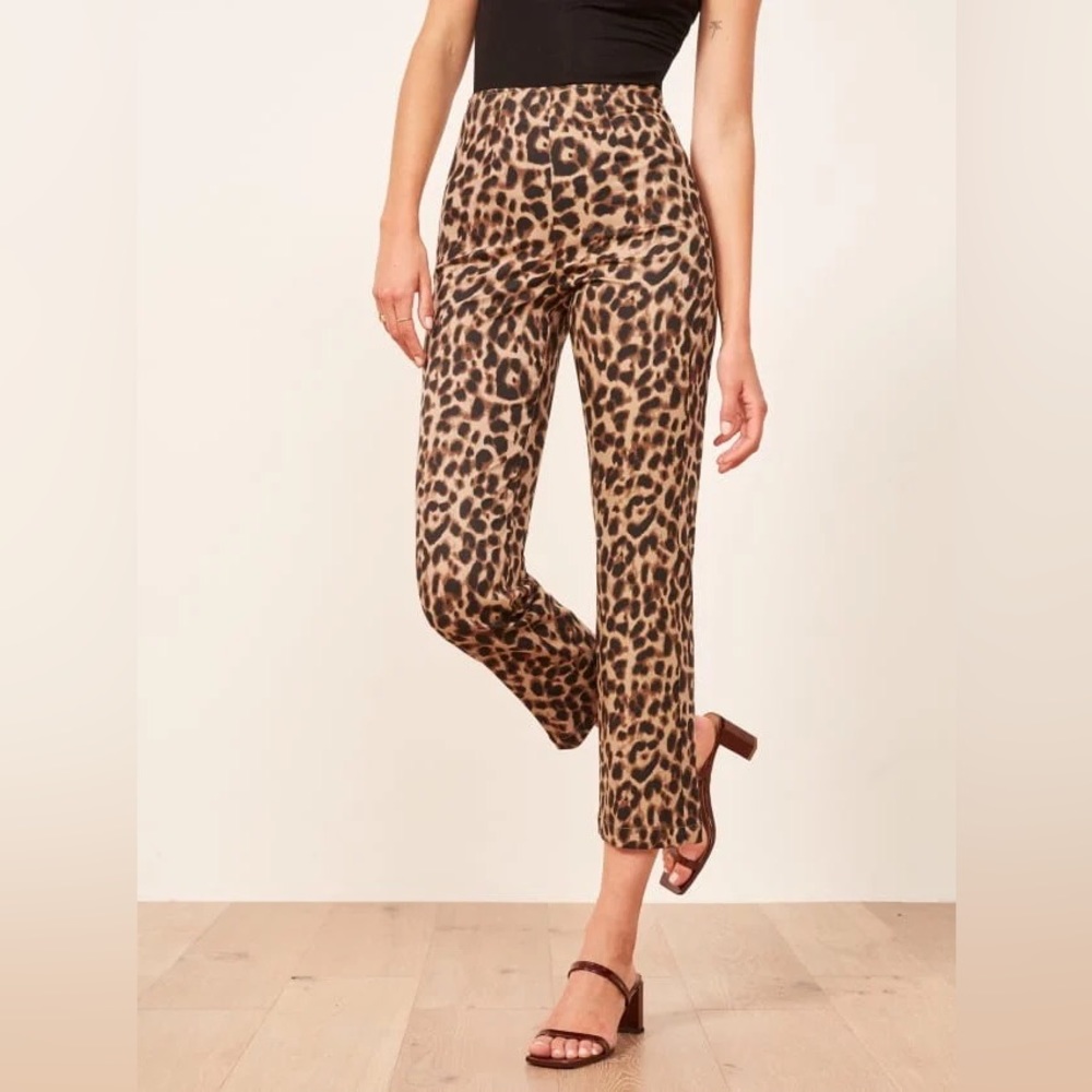 Reformation Marlon Pant Leopard Brown High Rise Pants Size 8